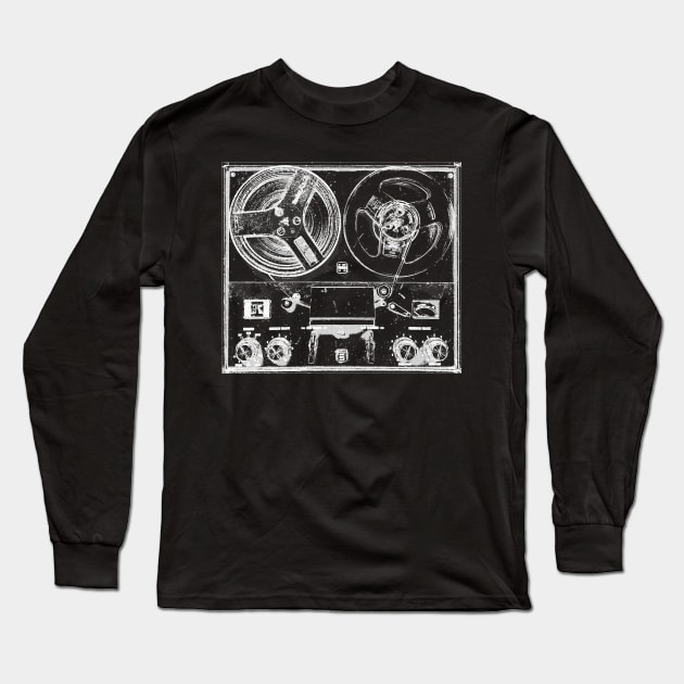 Reel To Reel Analog Tape Machine Retro Recording Studio Music Long Sleeve T-Shirt by blueversion